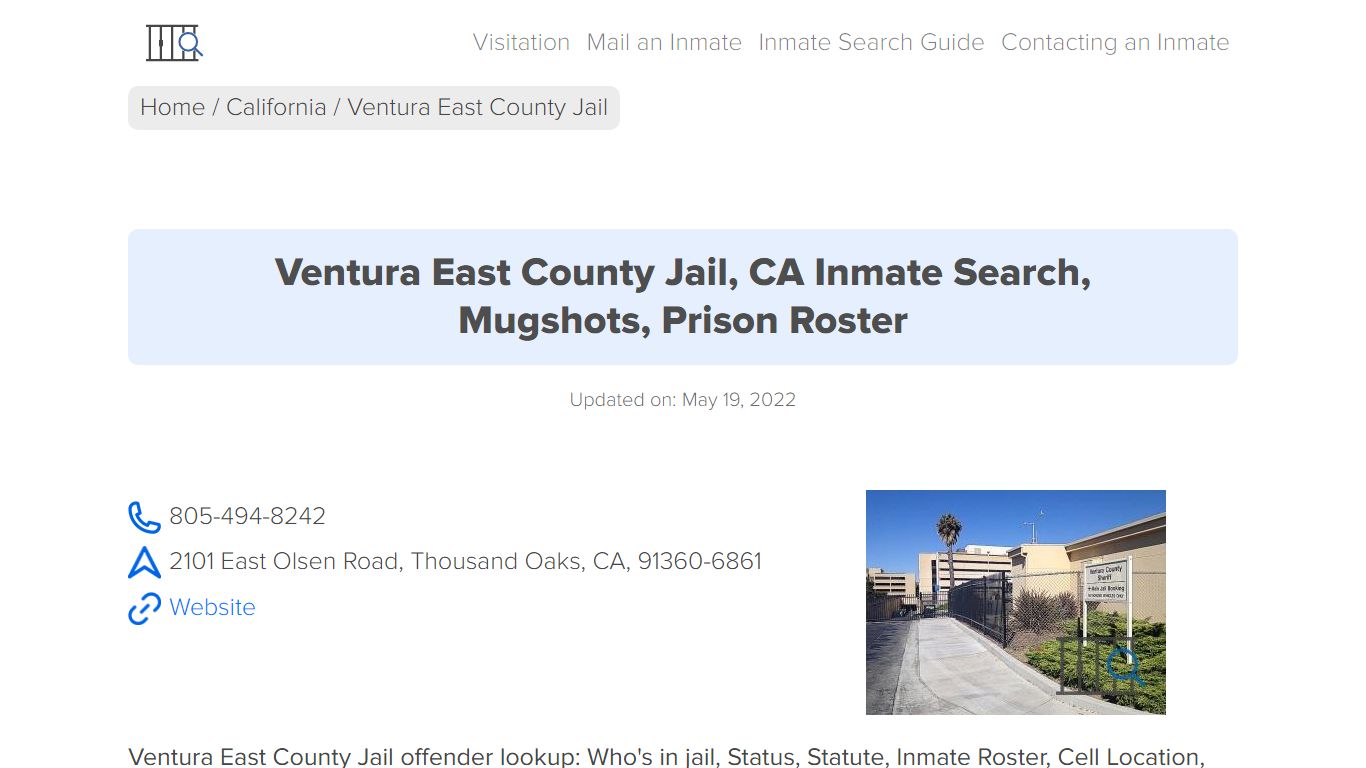 Ventura East County Jail, CA Inmate Search, Mugshots ...