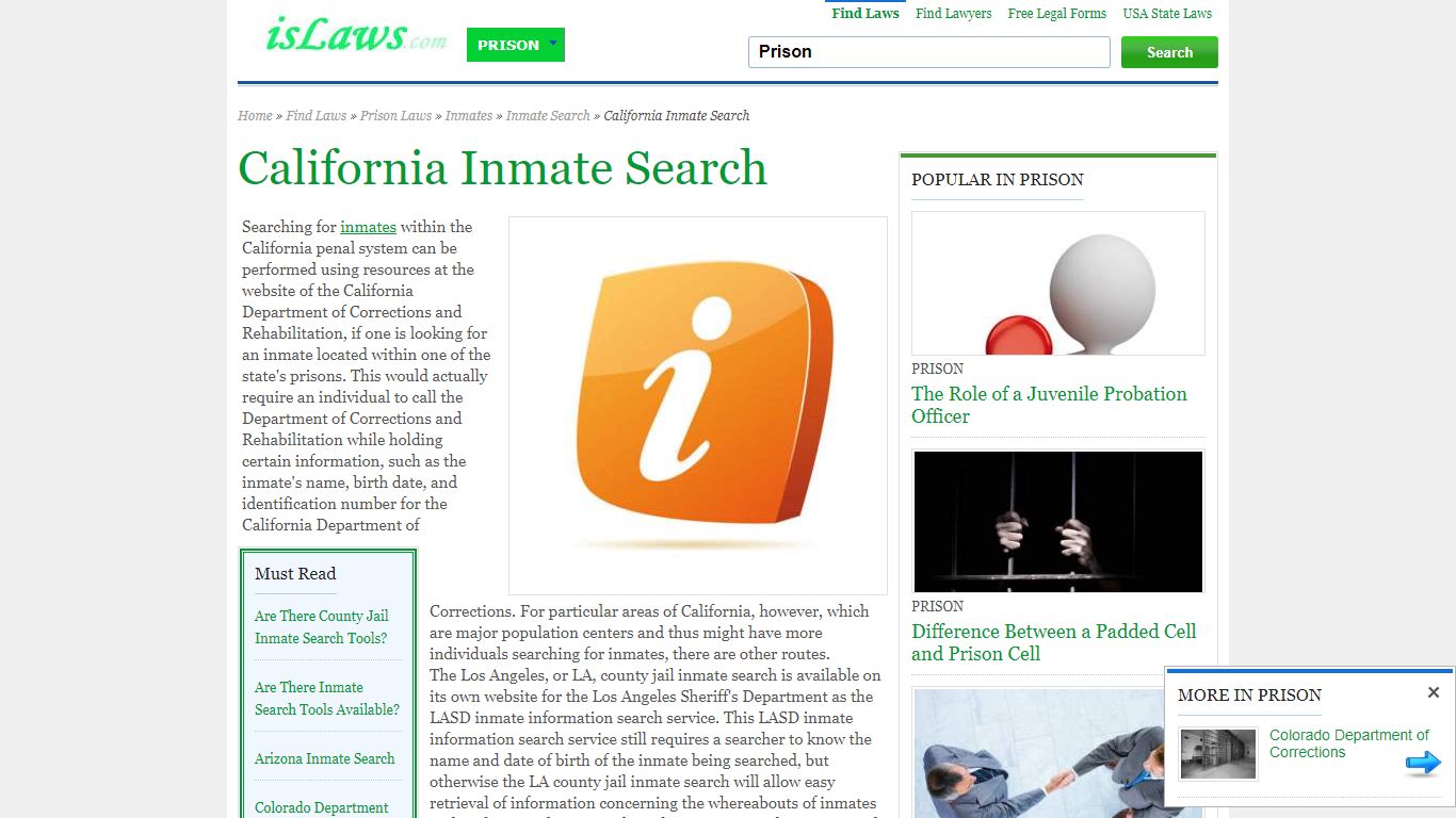 California Inmate Search - prison.islaws.com